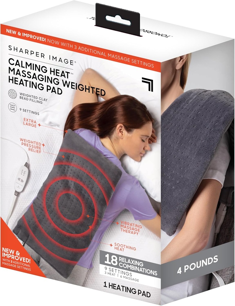 Almohadilla de calefacción por afeitado Plancha de calefacción eléctrica iluminada con vibraciones de masaje, 9 configuraciones- 3 calor, 6 masajes- 18 combinaciones relajantes, 12" x 24", 4 libras