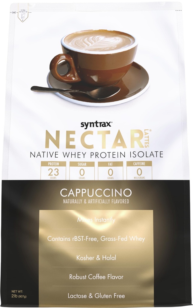 Sintrax Nutrición Lattes Nectar, 100% Whey Protein Isolate Powder, Cappuccino, 2 lbs