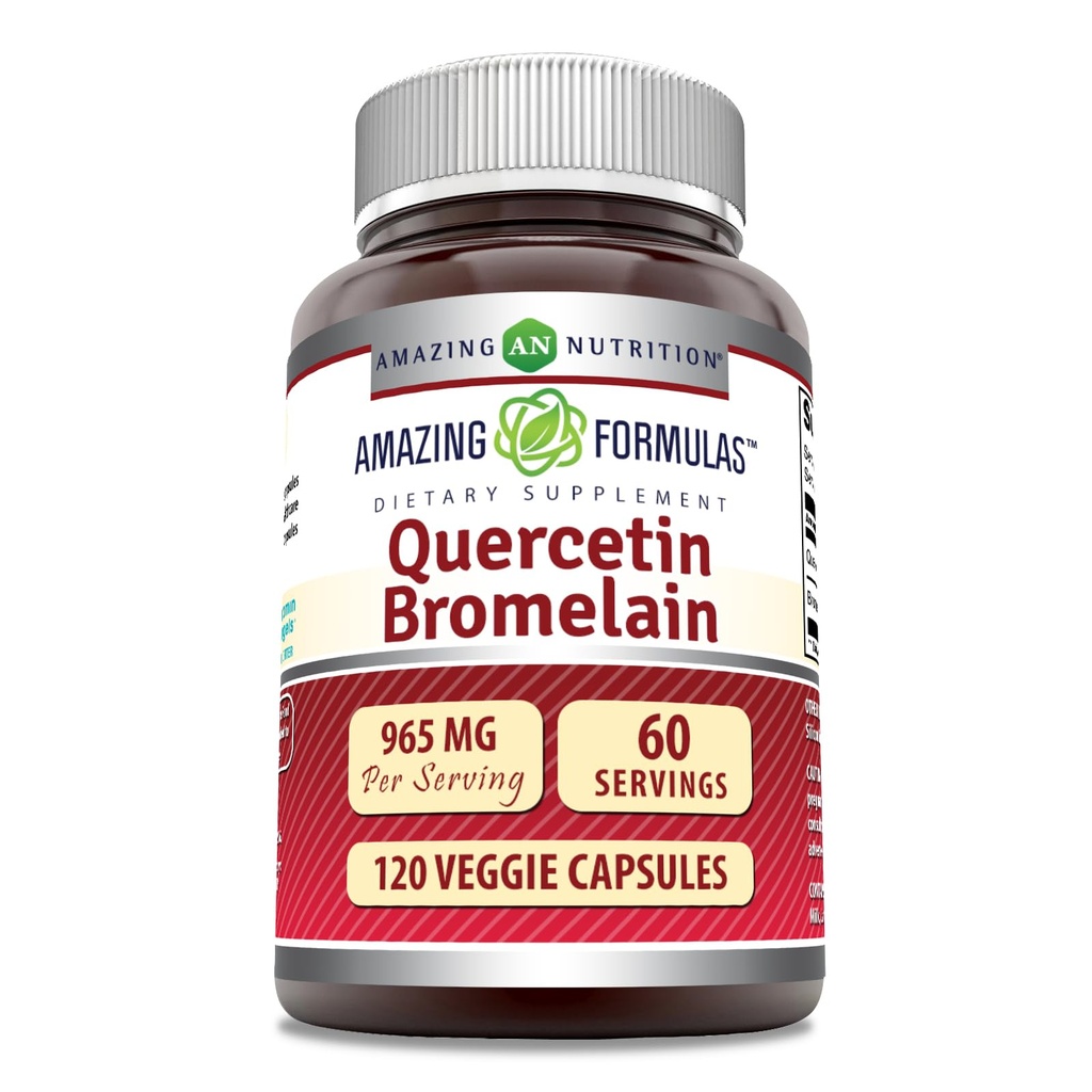 Fórmulas asombrosas Quercetina 800mg con Bromelain 165mg, 120 Veggie Capsules Suplemento Silencio No-GMO Silencio Gluten Gratis Silencio Made in USA