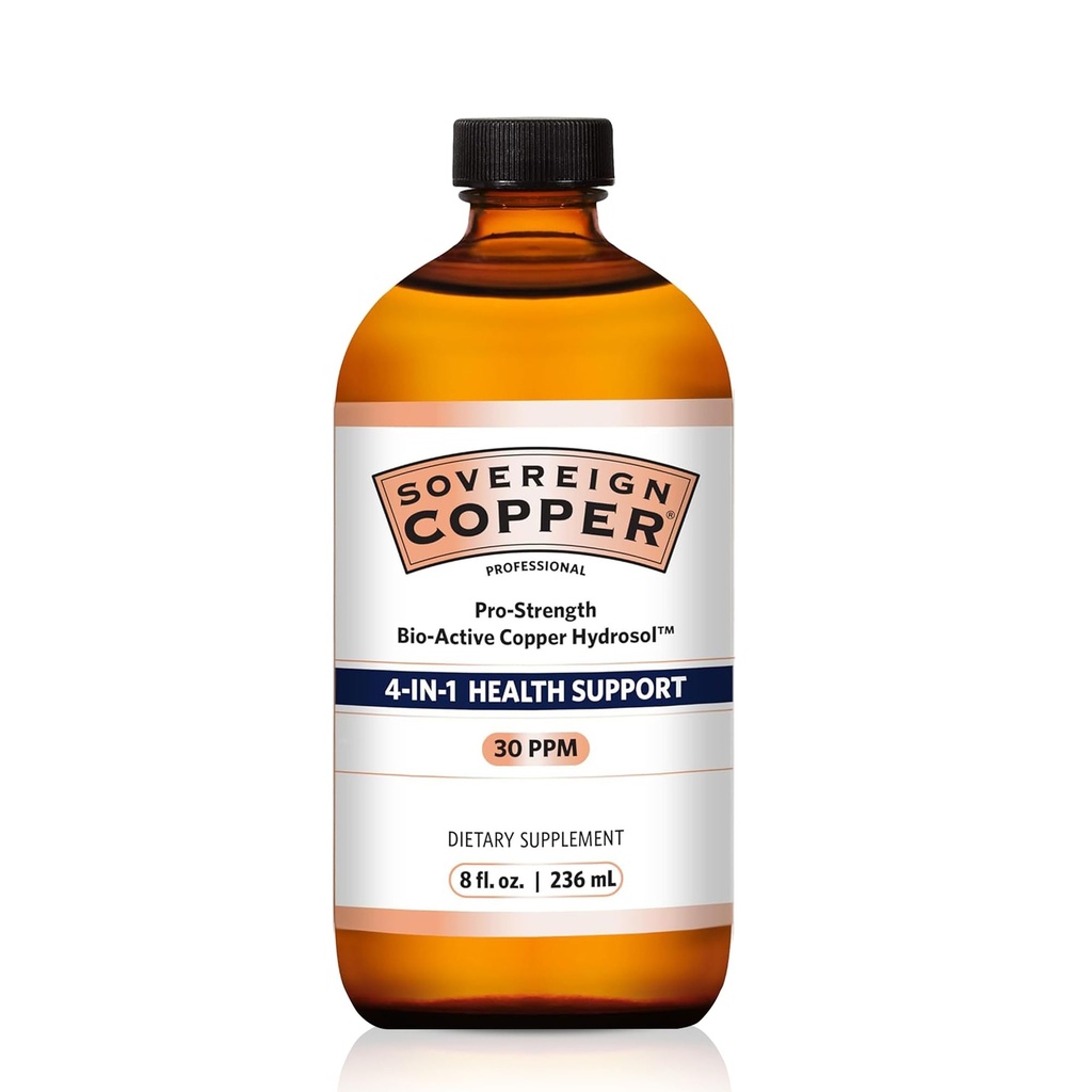Soberano Pro-Strength Bio-Active Copper Hydrosol - Bioavailable Cobre Suplemento líquido para adultos &amp; niños w/Silver Hydrosol for Hair, Skin, & Nails, 30ppm - 8 fl oz (237mL)