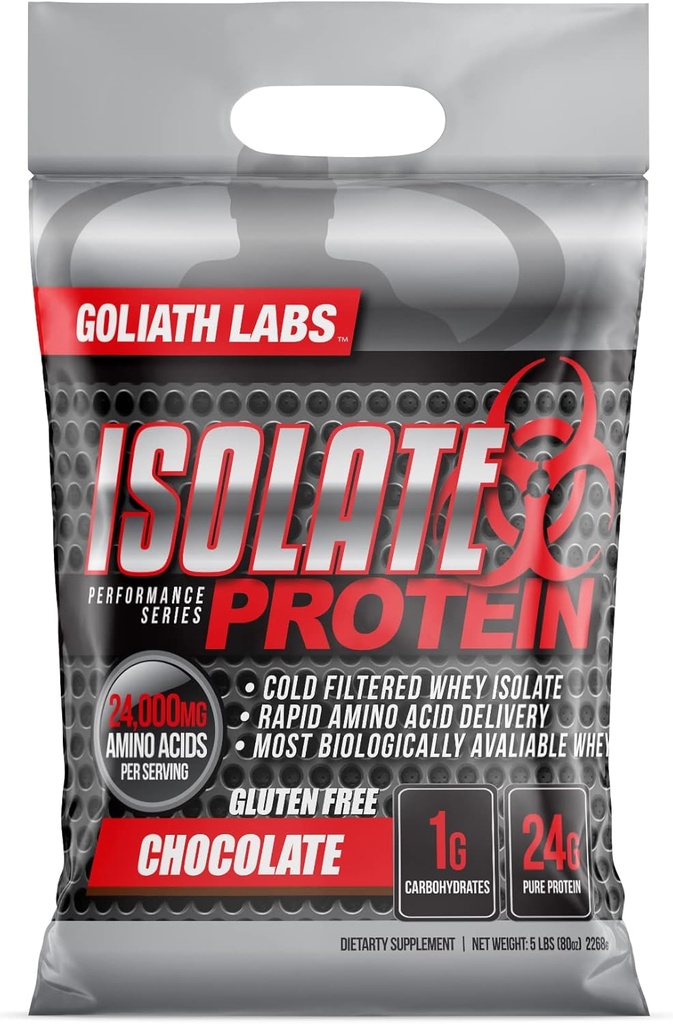 Goliath Labs Isolate Protein Powder [5 lbs/Pack of 1/Chocolate] –Nutrition Isolate Protein, 24g Pure Protein, 7.75g BCAAs, Muscle Building Protein Powder (Packaging May Vary) – Dieta y Nutrición Deportiva