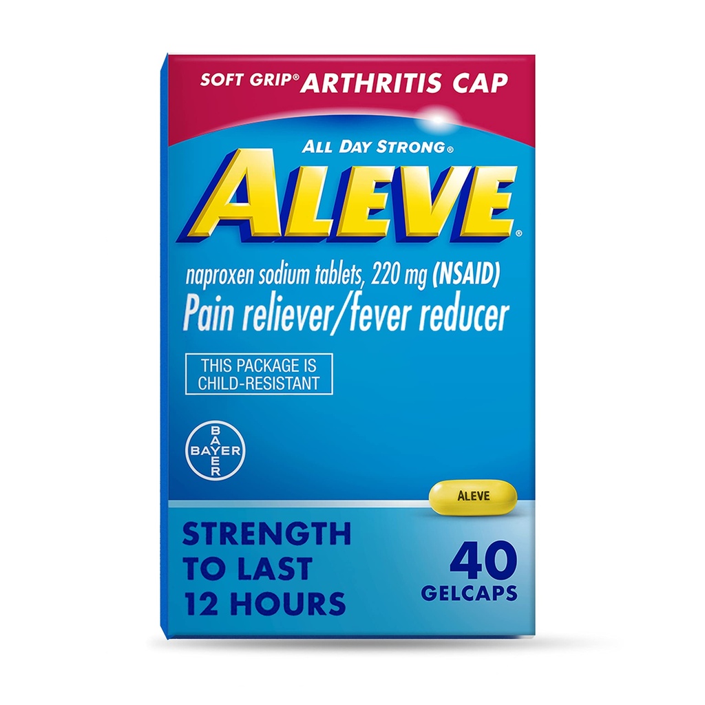 Aleve Gelcaps with Soft Grip® Cap, Naproxen Sodium, Pain Relief Medicine, 40 Count