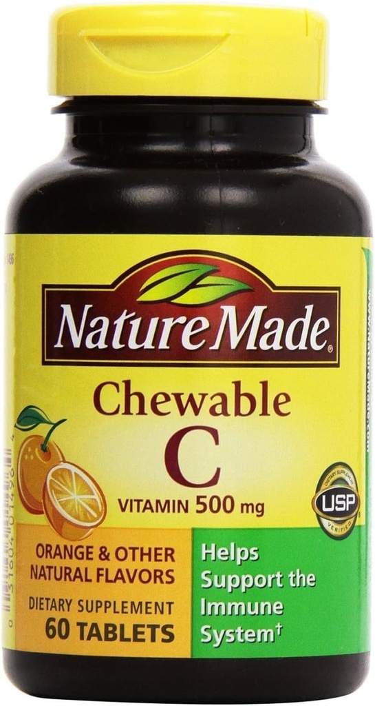 Nature Made - Vitamina C 500 mg, 120 Tablas Chewable (Twin Pack 2 x 60)