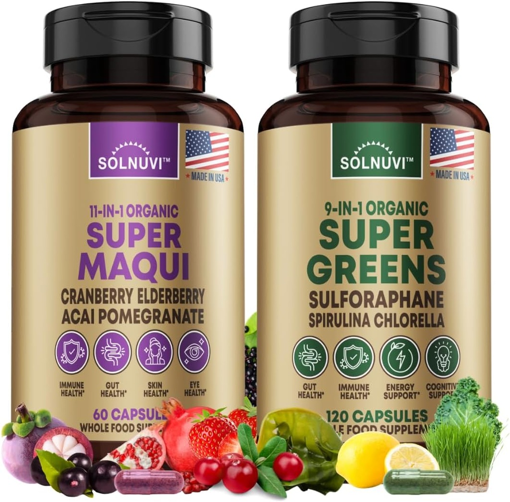 Todo en One Superfood Bundle - Super Maqui Berry & Super Greens - Gut Health, Immune, Skin, Wellness Support - Non GMO, Gluten Free, Vegan Supplements
