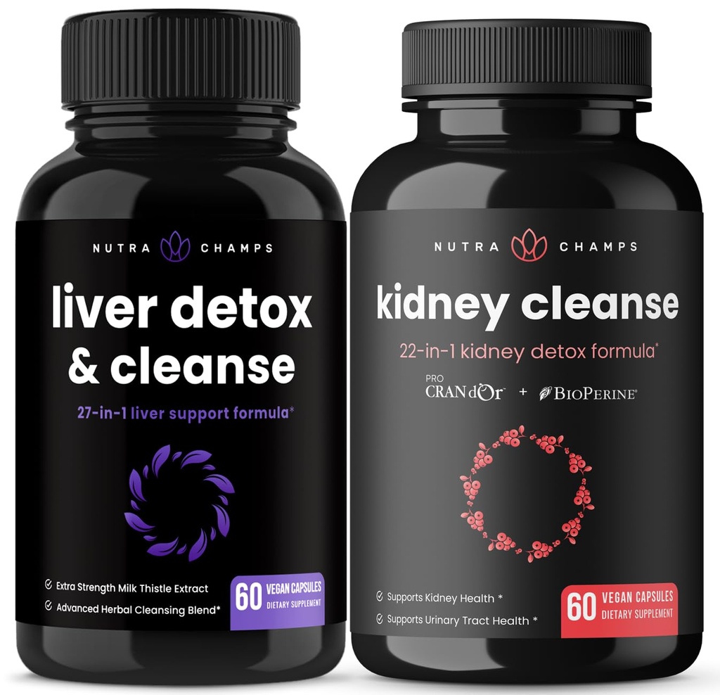 NutraChamps Liver Cleanse Capsules y Kidney Cleanse Capsules 2 Pack Bundle
