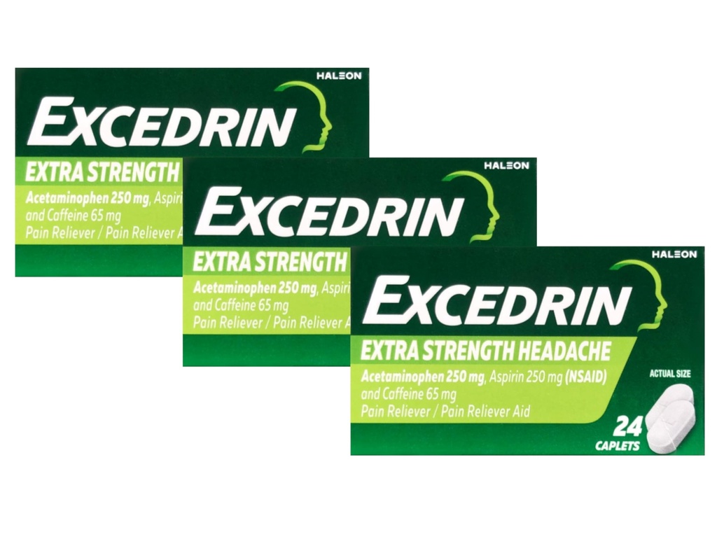 Extra Strength - 24 Caplets, Pack de 3
