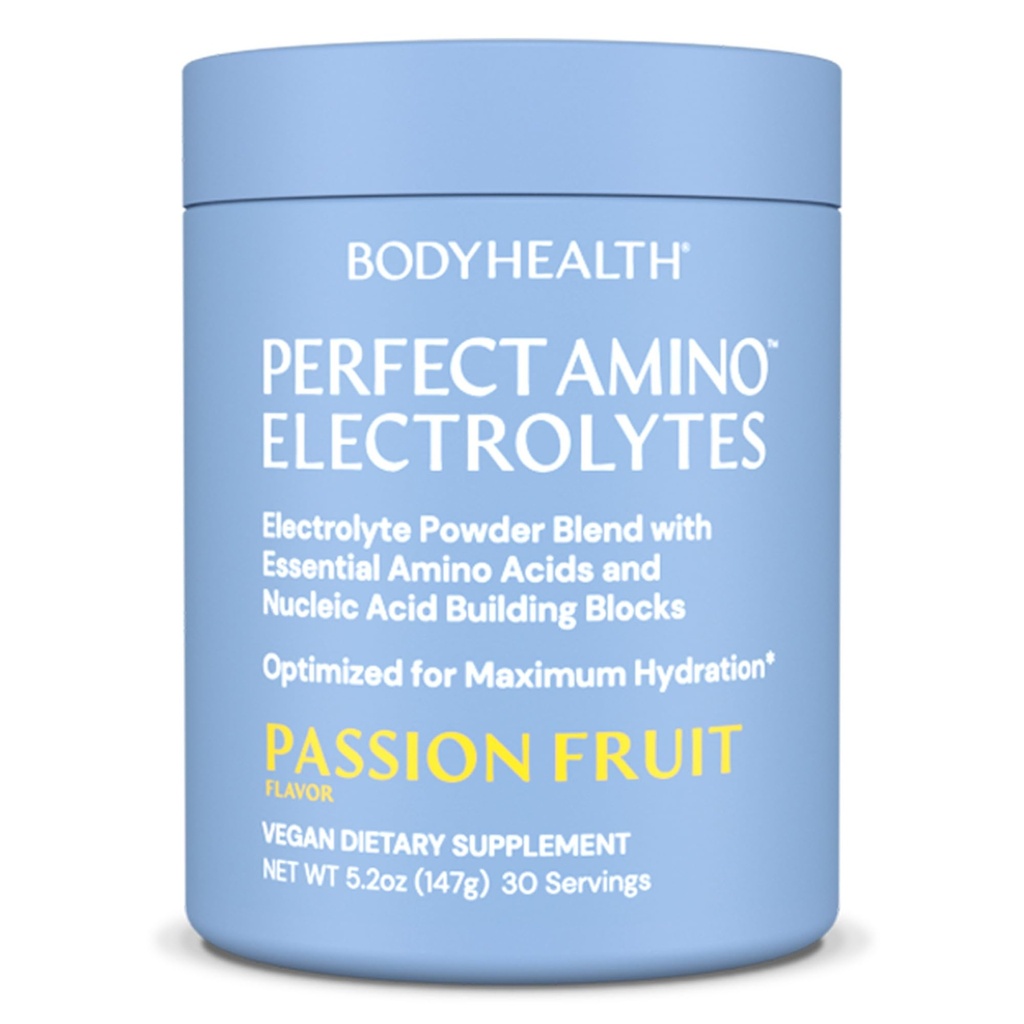 BodyHealth PerfectAmino Electrolytes Polvo No Azúcar, Hidratación Ayuno Keto Zero Azúcar Electrolitos Beber mezcla con minerales Traza - Fruta Pasión - 30 Servimientos