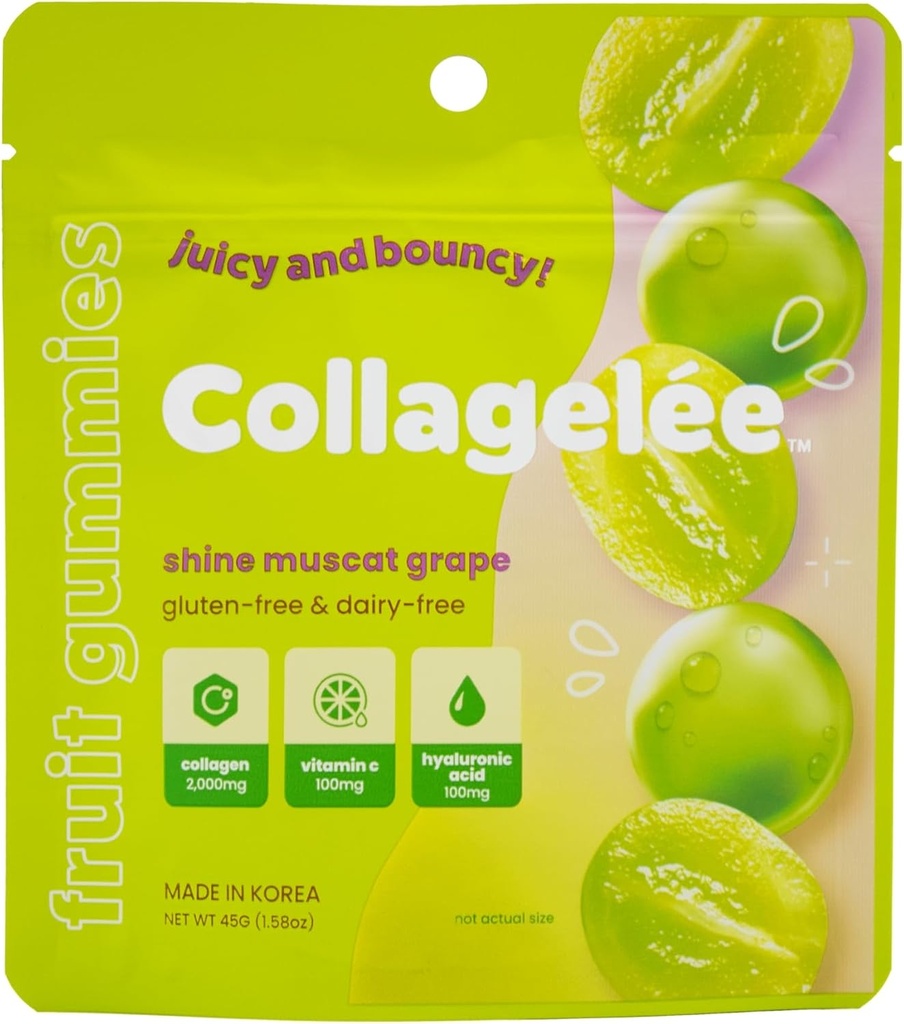 Collagelee Collagen Gummies - Marine Collagen Candy with Vitamin C, Hyaluronic Acid, " Biotin for Moisturized, Youthful, Plump Skin - Korean Collagen Snacks (Shine Muscat Grape)