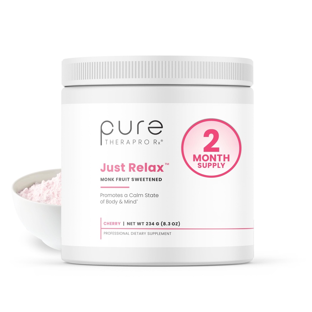Pura Therapro Rx Just Relax Cherry - 60 Servings ¦ Apoya Mood relajado &amp; Healthy Blood Pressure ← Myo-inositol, Di-Magnesium Malate, GABA, Taurine, &amp; L-Theanine