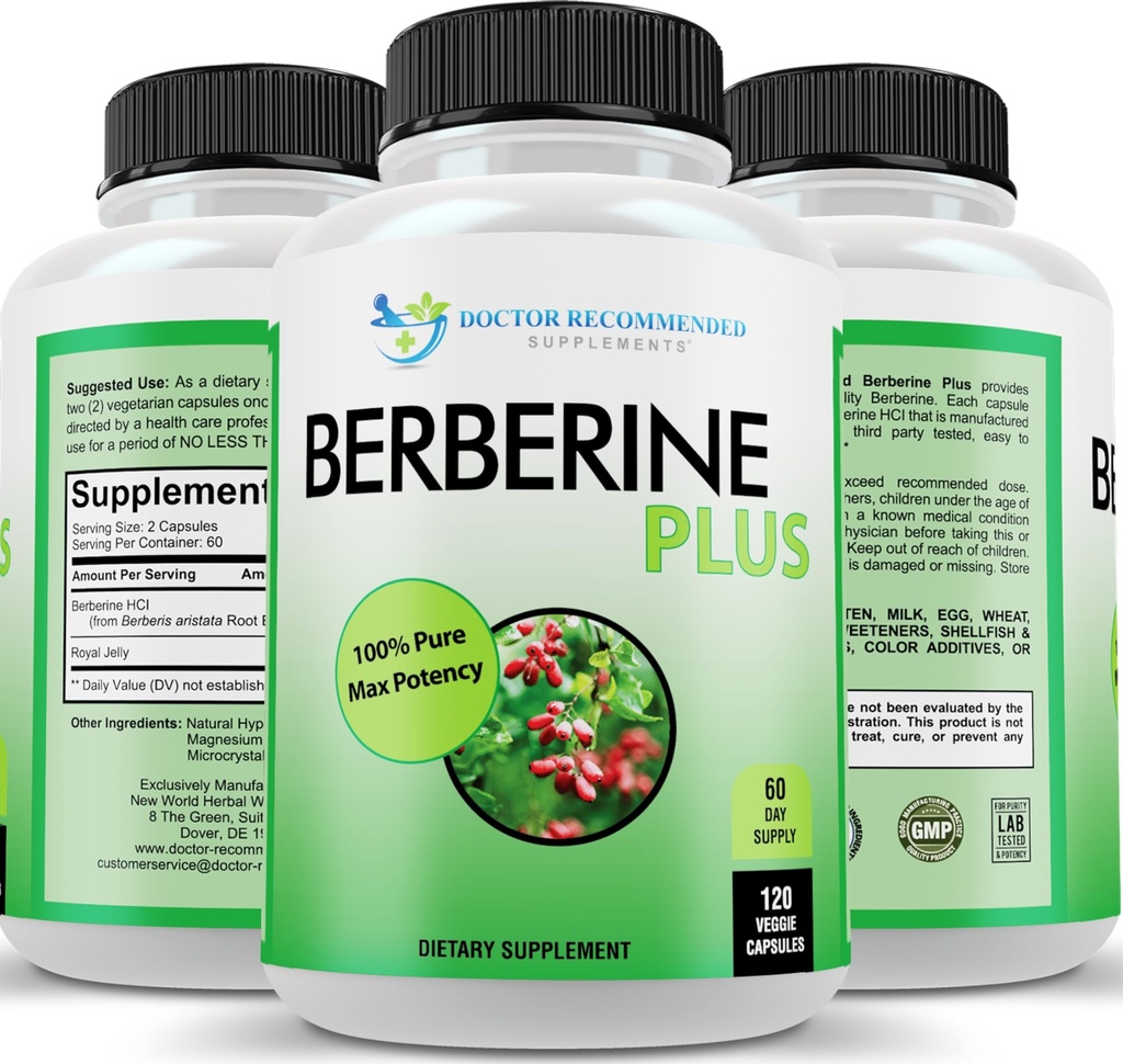 DOCTOR RECOMENDADO SUPPLEMENTOS Berberine Plus 1200mg Por Serving - 120 Veggie Capsules with Royal Jelly
