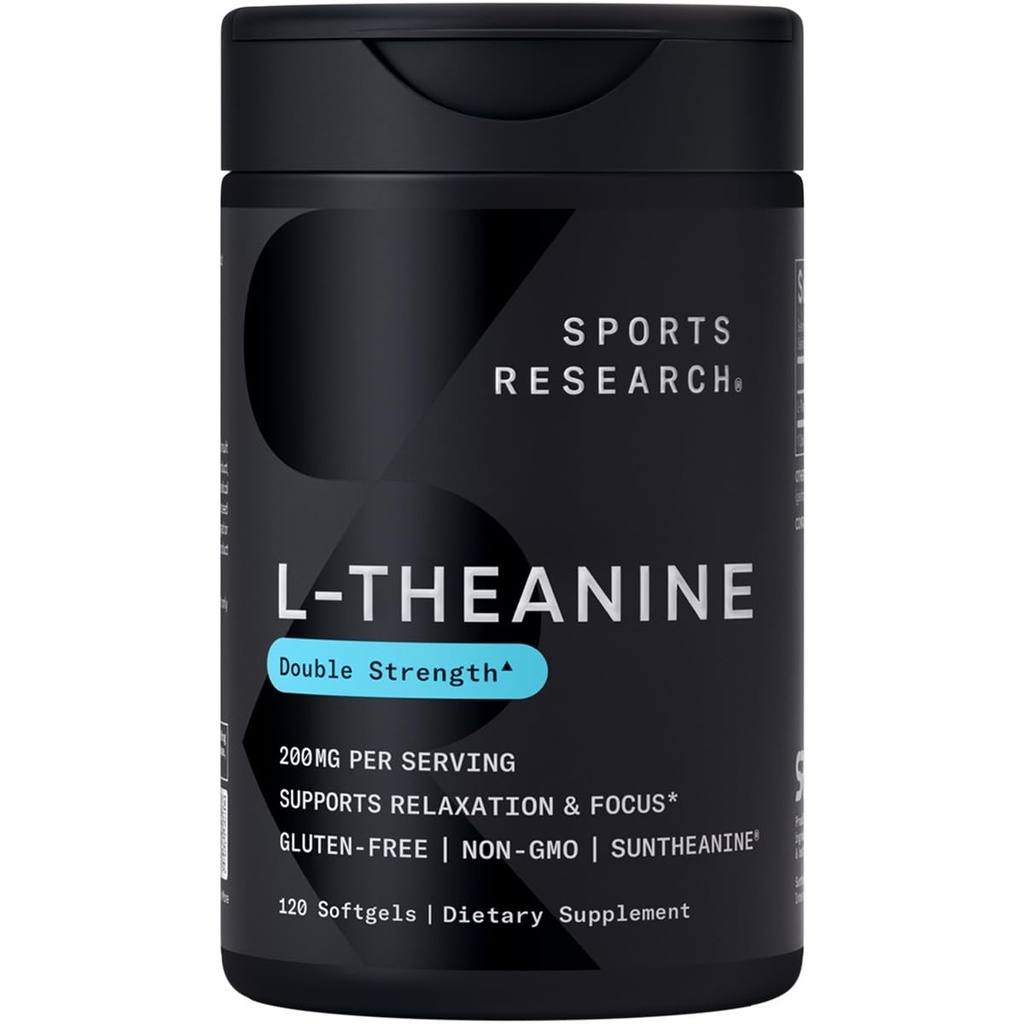 Sports Research L-Theanine 200mg with Organic Coconut Oil ← Suntheanine Suplemento para Focus, Relax &amp; Alertness TEN Double Strength, Non-GMO &amp; Gluten Free