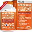Suplemento de bereberina 21-in-1 con canela de Ceylán - Berberina 1500 mg con cromo, melón de bitter y té verde Extracto - Berberina 5X para la gestión de peso y metabolismo Apoyo con 5279 mg (120 ct)