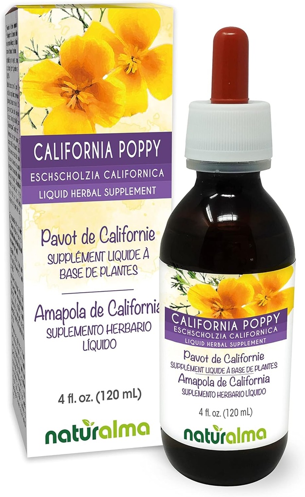 Naturalma Eschscholzia (Eschscholzia californica) hierba Alcohol-Free Tintura - 4 fl oz Liquid Extract in Drops - Herbal Supplement - Vegan