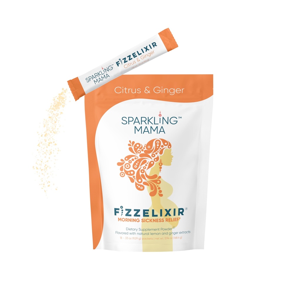 MAMA SPARKLING: Bebida de enfermedad matutina, Fizzelixir Effervescent Mix Settles The Stomach, Pregnancy, 1st Trimester, IBS, Nausea, USA Made (Vitamin B6, Magnesium &amp; Folic Acid), Citrus &amp; Ginger 18 Sticks