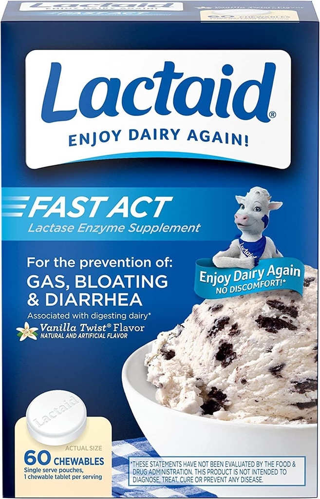 LACTAID Acta rápida Chewables Vainilla Twist 60 ea (Pack of 12)