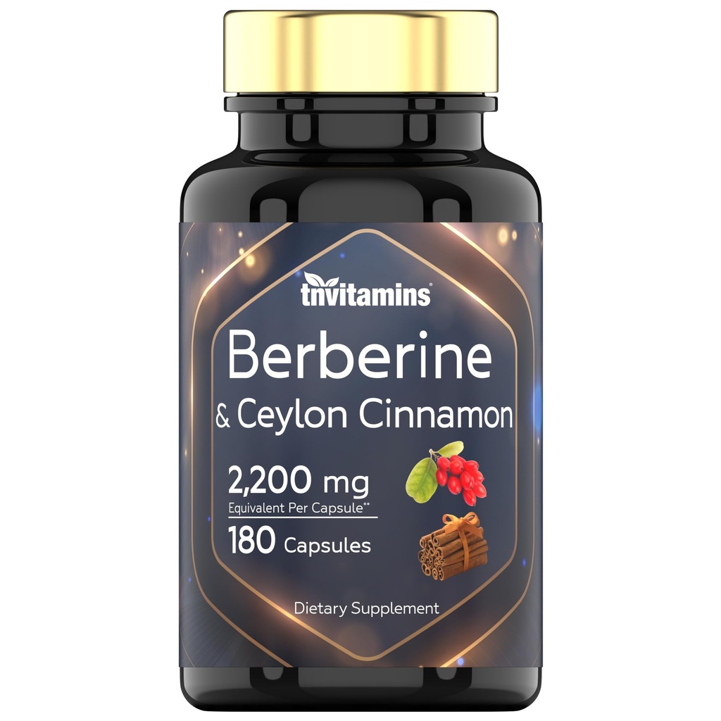 Berberina con canela de Ceylán: 2200 mg Por cápsula - 180 cápsulas ¦ Suplemento bereberina natural para el sistema circulatorio cardiovasular Salud* ← 6 Mes de suministro Silencioso Hecho en Estados Unidos!