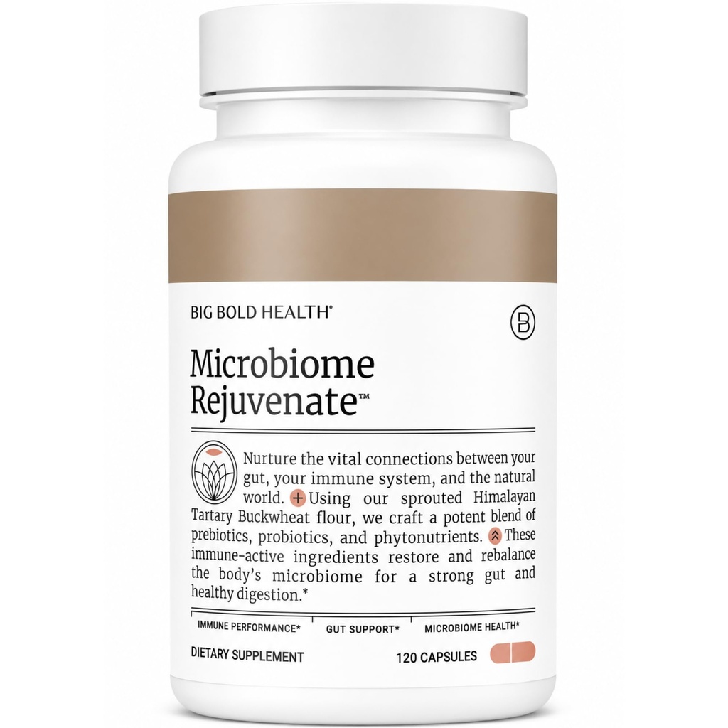 BIG BOLD HEALTH Microbiome Rejuvenate Prebiotic + Probiotic Supplement for Gut Health & Immune System Support - with Immune-Active Himalayan Buckwheat - Gluten-Free (120 Vegetarian Capsules)
