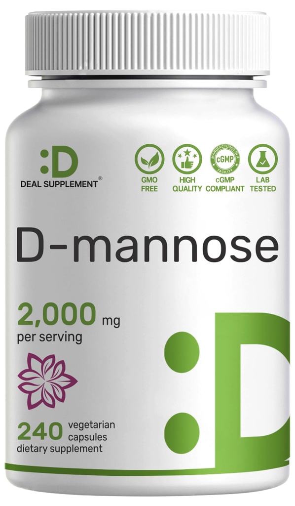 DEAL SUPPLEMENT D Mannose 500mg Capsules (2.000mg Por Serving), 240 píldoras vegetarianas – Forma rápida y efectiva del agua – Extra Strength Urinary Tract (UTI) Health Support – Non-GMO, Vegan Friendly