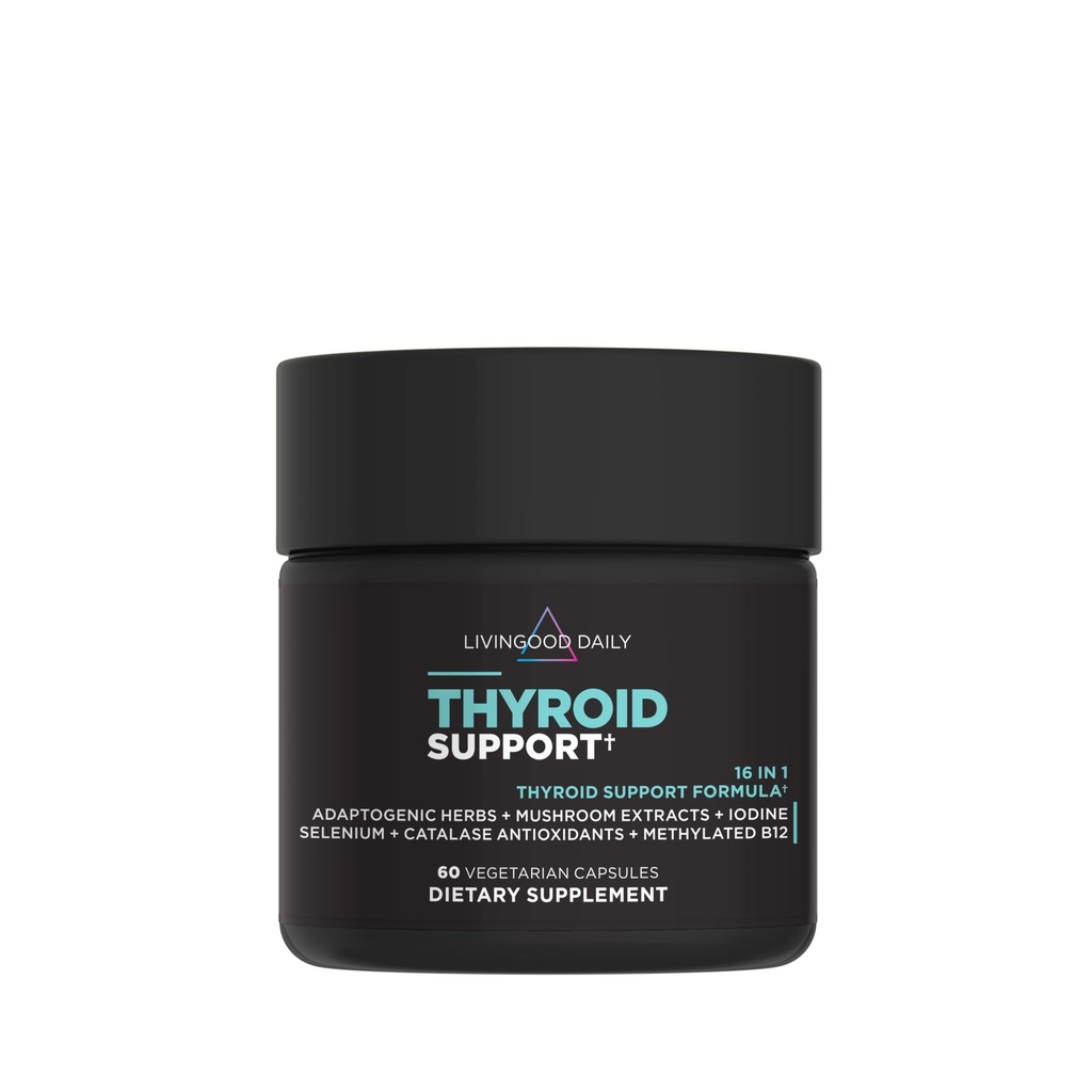 Livingood Daily Thyroid Support Supplement, 16-in-1 Wellness Blend with Adaptogenic Herbs, Iodine, Magnesium and Selenium, Thyroid Support for Women ' Men, Vegetarian Capsules, Gluten Free, 60 Count