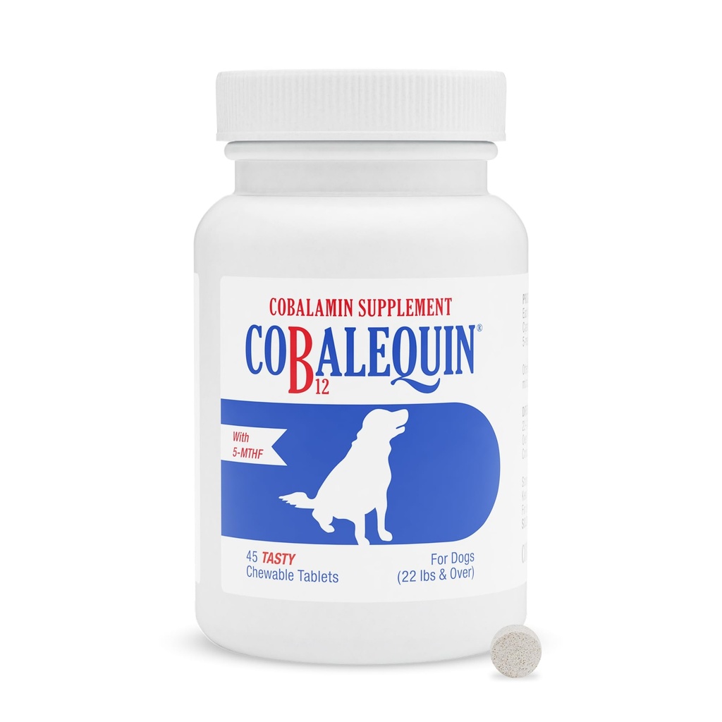 Nutramax Laboratories Cobalequin B12 Suplemento para perros medianos a grandes, 45 Tabletas Chewable, pollo hidrolizado, 2.08 onzas