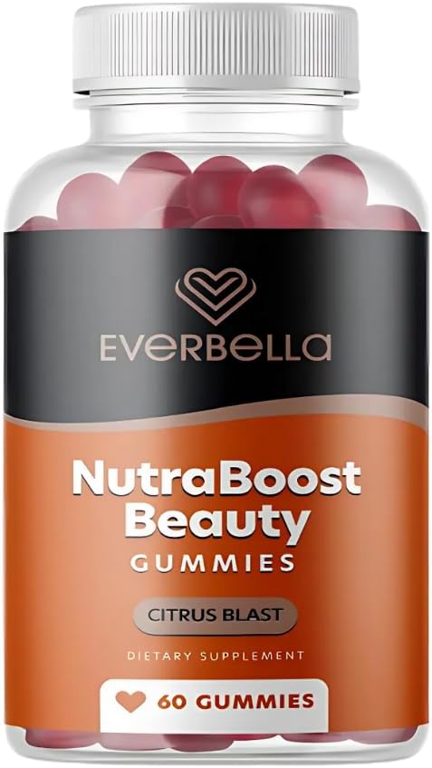 Nutraboost Beauty Gummies, Vegan Collagen Booster, Biotin, Skin Hair and Nails, Vitamina A, E, C, Citrus Flavor, 30 Day Supply, Sin azúcar