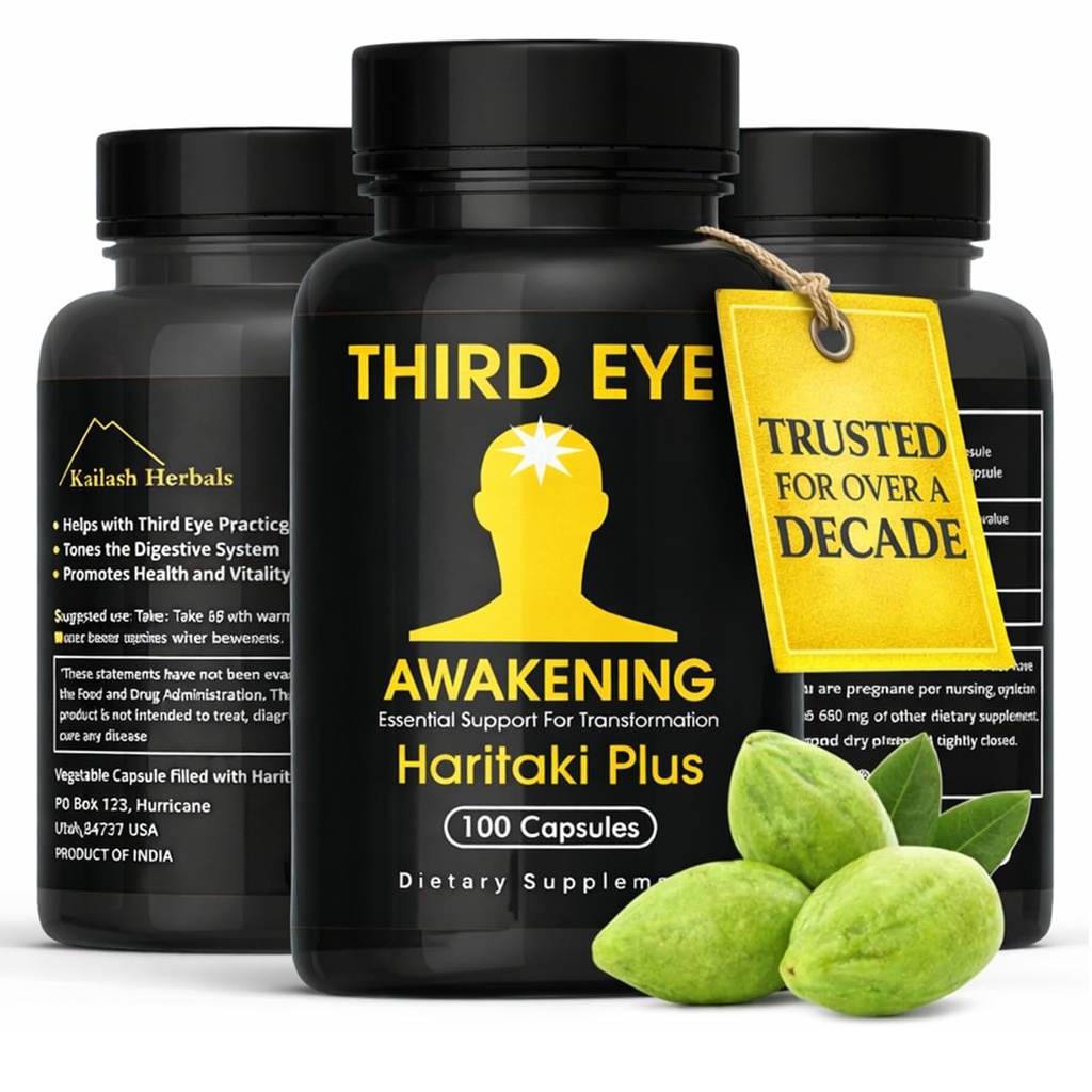 Tercer Despertar Ojo - Capsules de Haritaki orgánico- Kailash Herbals-100 cápsulas- 650 mg Cada terminalia chebula- Vegan