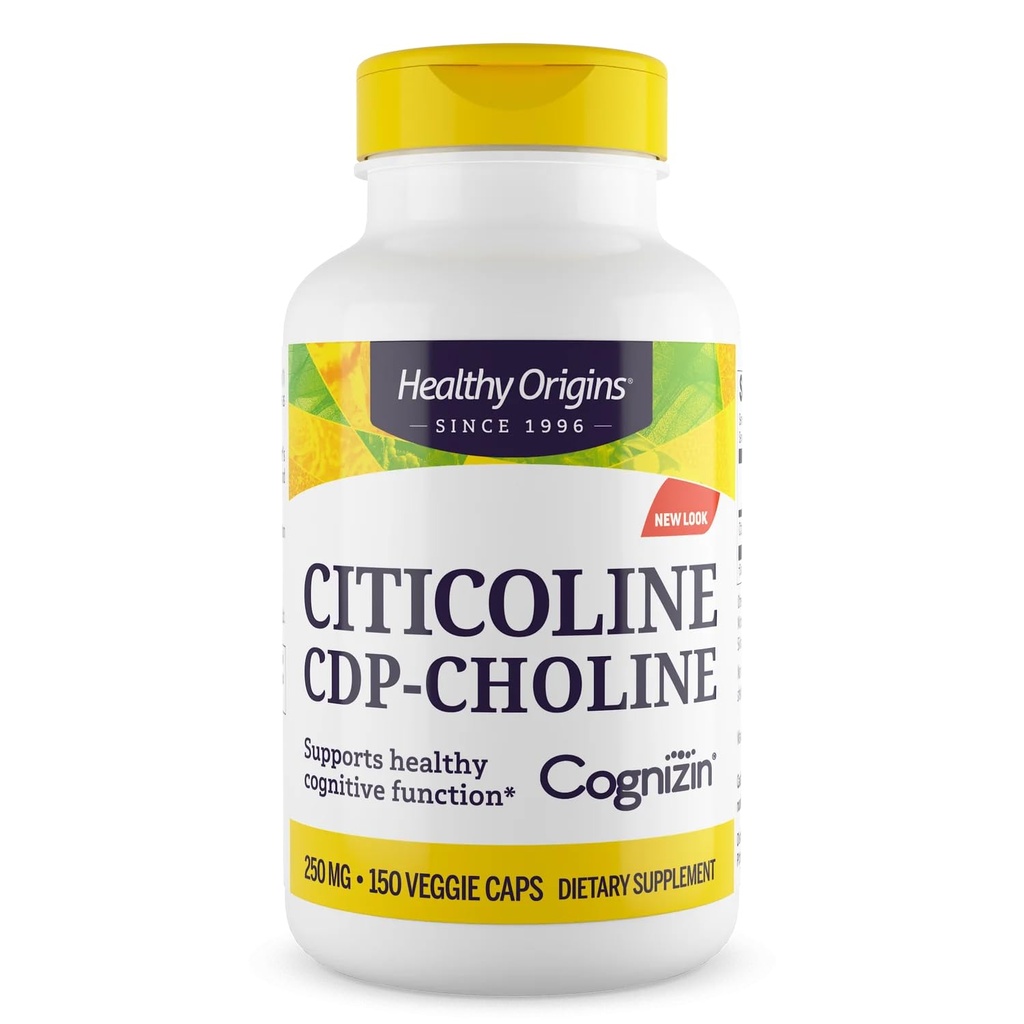 Orígenes saludables Cognizin (Citicoline), 250 mg - Suplemento cerebral para la memoria con citicolina CDP Choline - Suplemento libre de gluten y vegano - 150 cápsulas vegetales