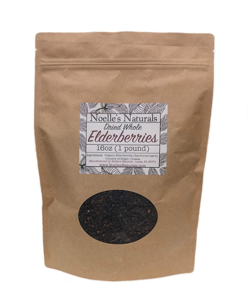 Dried Whole Elderberries - 1 Pound Bulk - Mayor al por mayor Berry - For Making Elderberry Syrup, Tea, Gummies, Immune Support - No-Irradiated - Natural and Organic