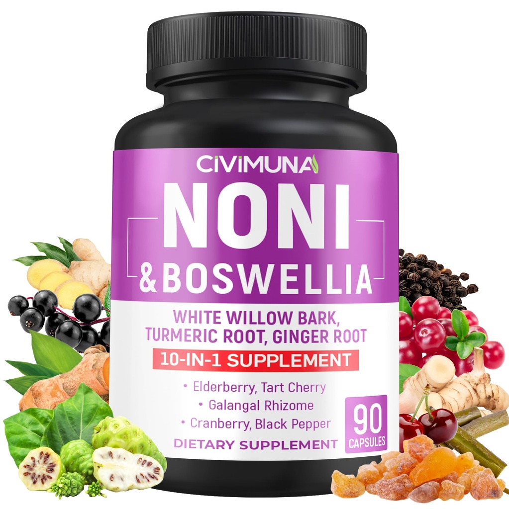 Noni Capsules con Boswellia, White Willow Bark, Turmeric, Ginger Root y Más - 90 cápsulas para 3 meses de suministro