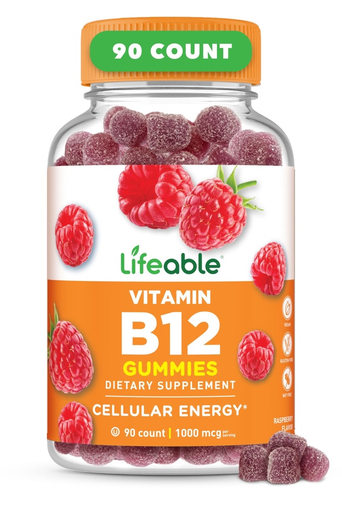 Lifeable Vitamina B12 Gummies for Adults ← 1000 mcg ← Gran Tasting B12 Vitaminas ← Non-GMO, Vegan B12 Silencio para la energía y el metabolismo Apoyo TEN 90 Gummies
