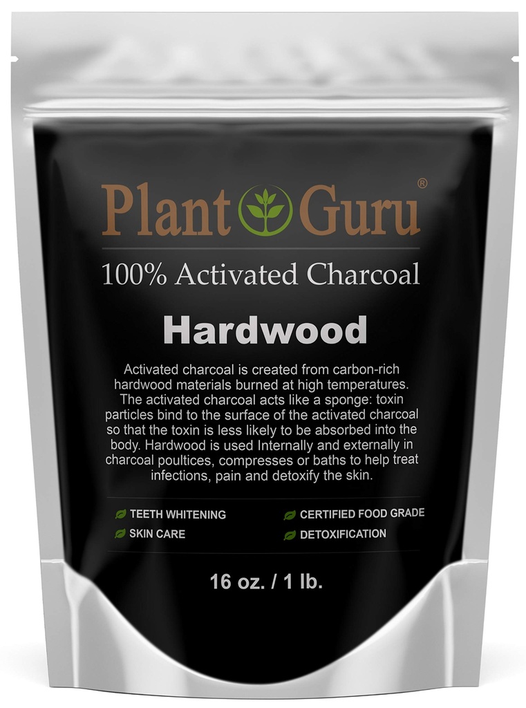 Powder de carbón activado 1 lb. Madera dura - Grado de alimentos Kosher Non-GMO - Blanqueamiento de dientes, máscara facial y fabricación de jabón. Promueve la desintoxicación natural y ayuda a la digestión