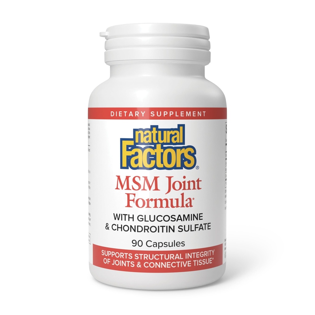 Factores naturales, Fórmula MSM conjunta, soporta articulaciones saludables, músculo y cartílago con sulfato de Glucosamina y Condroitina, 90 cápsulas (90 porciones)