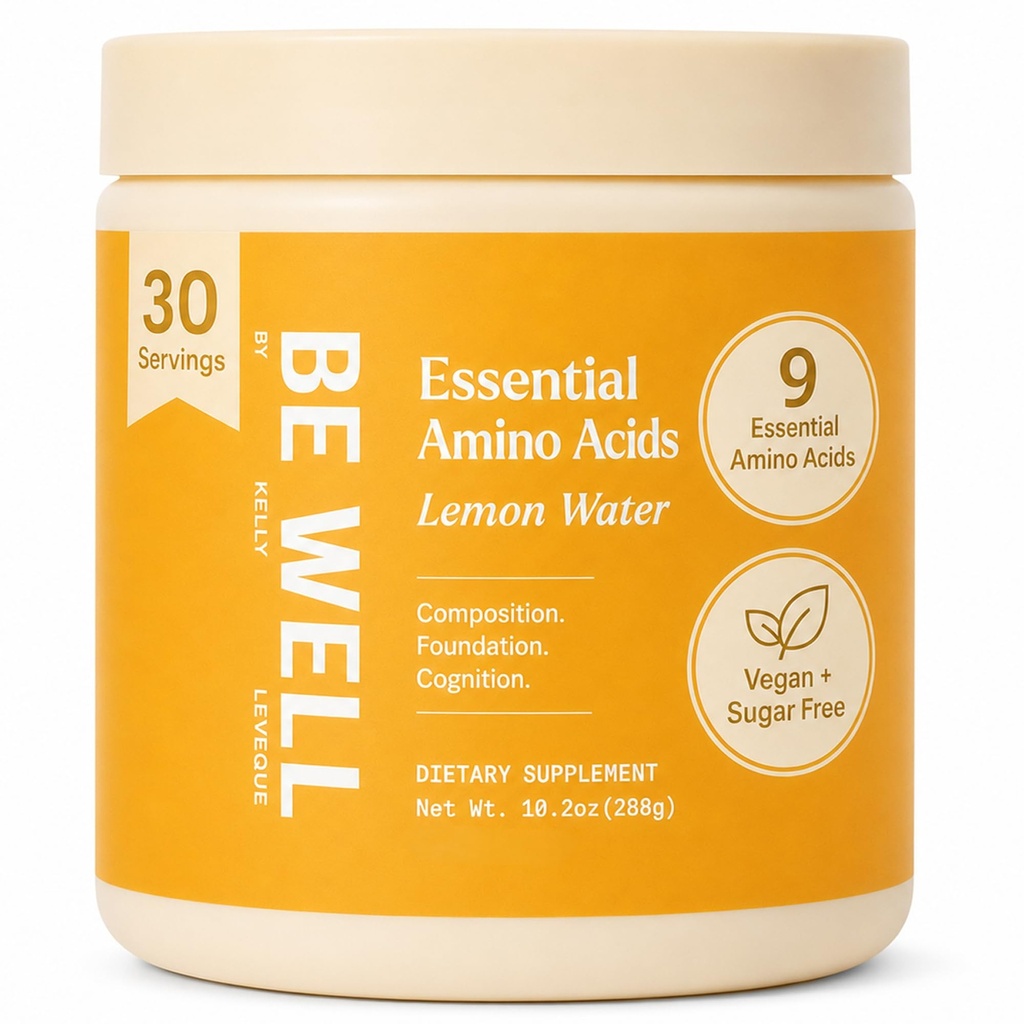 Be Well by Kelly Essential Amino Acids Lemon Powder Supplement Plant-Based (10.2oz) BCAA 9 EAA