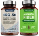 Vitamin Bounty Pro-50 Probióticos & Prebiótico Fiber Bundle: 13 Strains, 50 Billion CFUs, Digestive & Gut Health Support, Delayed Release Capsules - 90 Capsules Total para Hombres &amp; Mujeres