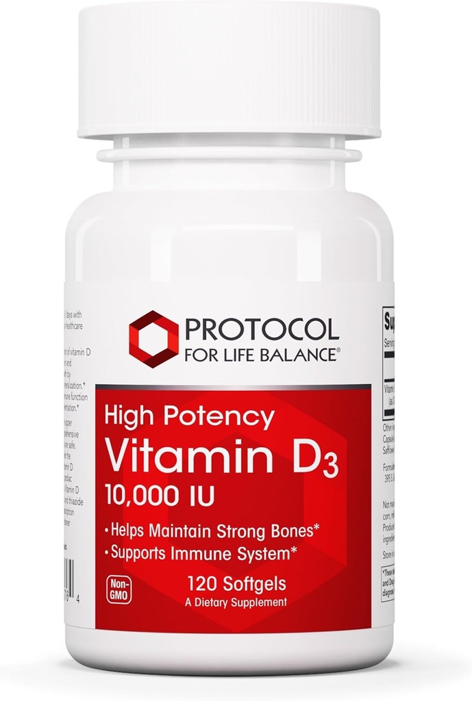 PROTOCOLO PARA LA VIDA BALANCE Vitamina D3 10,000 UI - Soporte Inmunitario Huesos y dientes - 120 Softgels