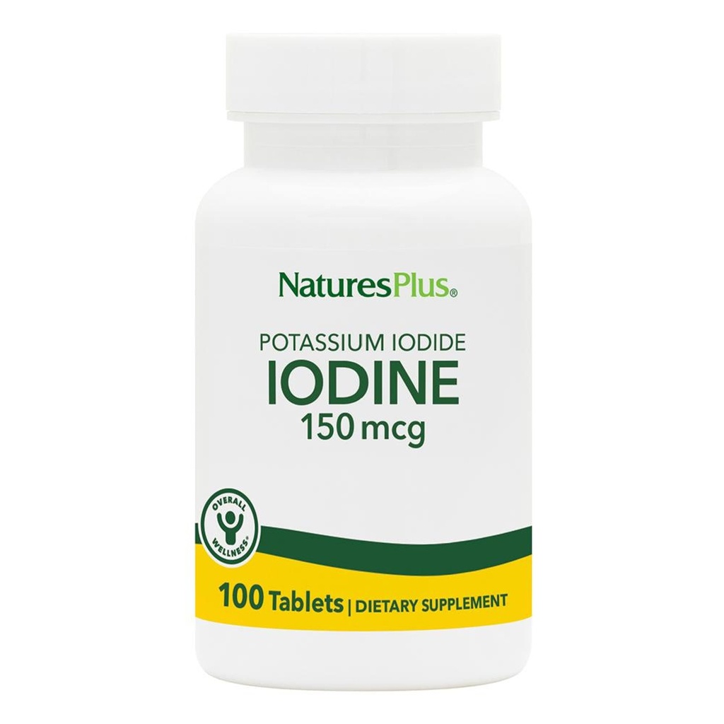 NaturesPlus Potasio Iodide - 150 mcg, 100 Tablas Vegan - Suplemento de Apoyo a la Tiroides, Apoyo a la Salud Respiratoria - Vegetariano, Gluten Gratis - 100 Servimientos