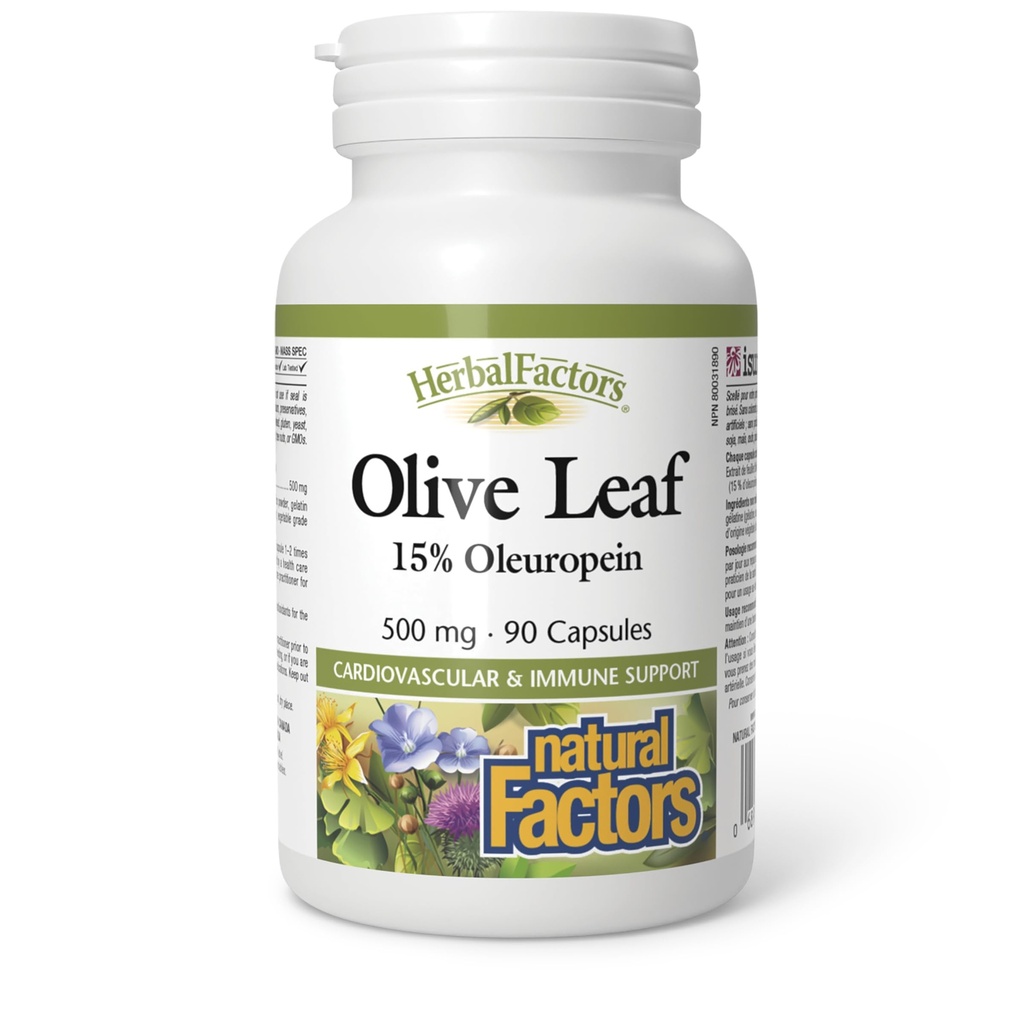 HerbalFactors por Factores Naturales, Hoja de Oliva 500 mg, Fórmula de Bienestar Natural, 90 cápsulas