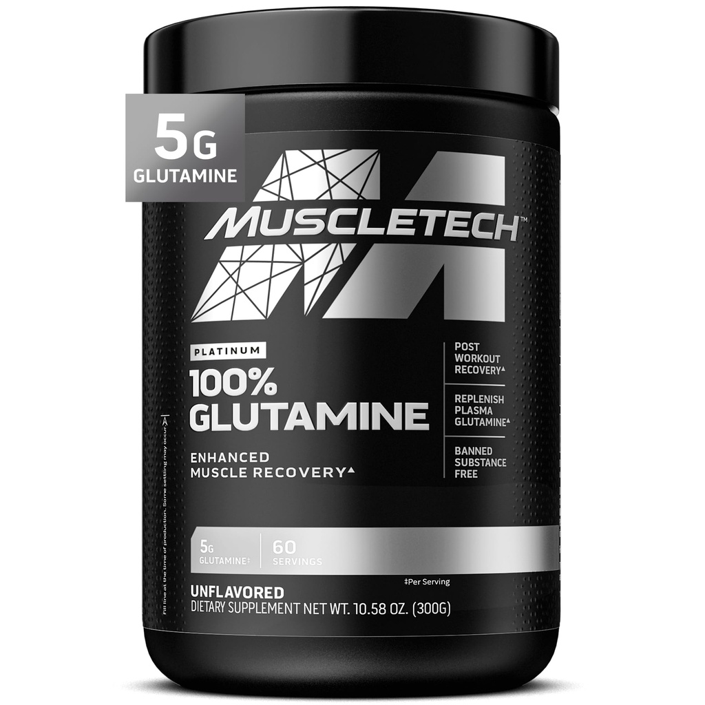 Muscletech 100% L-Glutamine Powder for Enhanced Muscle Recovery - Pure L Glutamine Muscle Growth Builder & Energy Boosting Nutritional Supplement for Men &amp; Women - Unflavored, 60 Servings