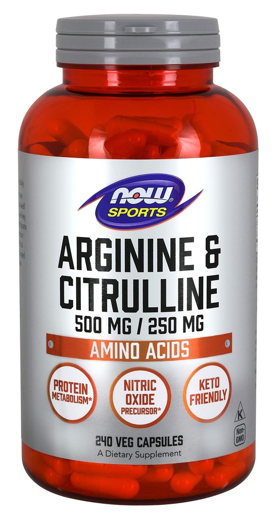 AHORA Nutrición Deportiva, Arginina & Citrullina 500 mg/ 250 mg, Aminoácidos, 240 cápsulas de verduras