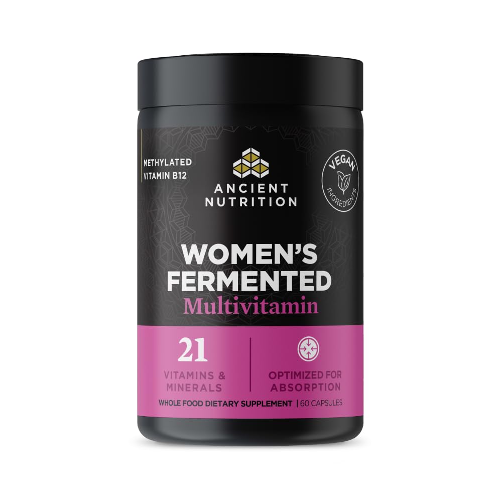 Multivitamina de nutrición antigua para las mujeres, Multivitamina fermentada de las mujeres con vitamina C, D, K, Zinc &amp; Magnesio, Apoyo a la Inmunidad, Vegan, 60 Ct