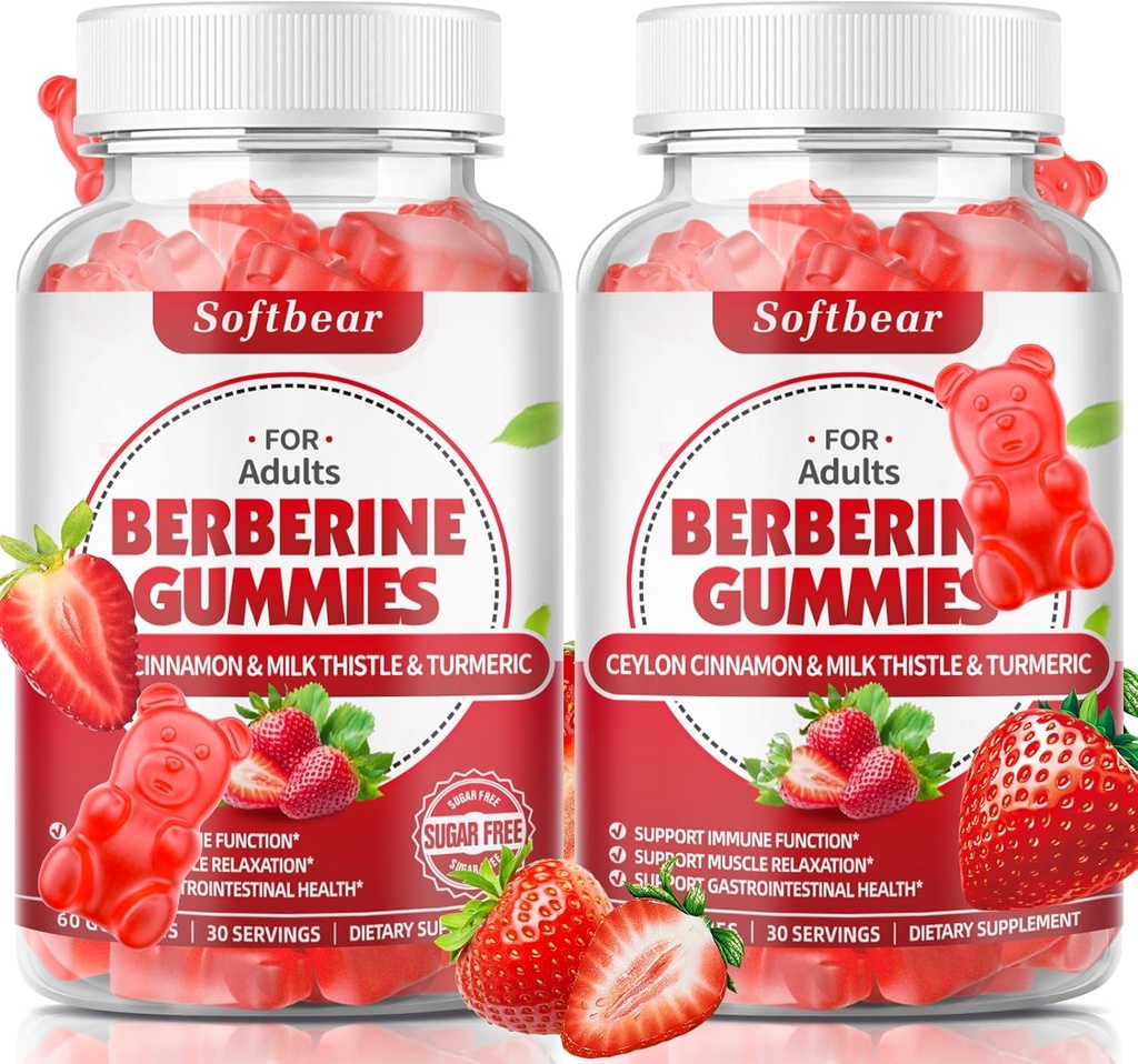 softbear Berberine con Ceylon Cinnamon Gummies Organic Berberine HCL 1500mg para Metabolismo Immune Health Suplementos de Berberina Libre de Azúcar Flavored 120 Conde