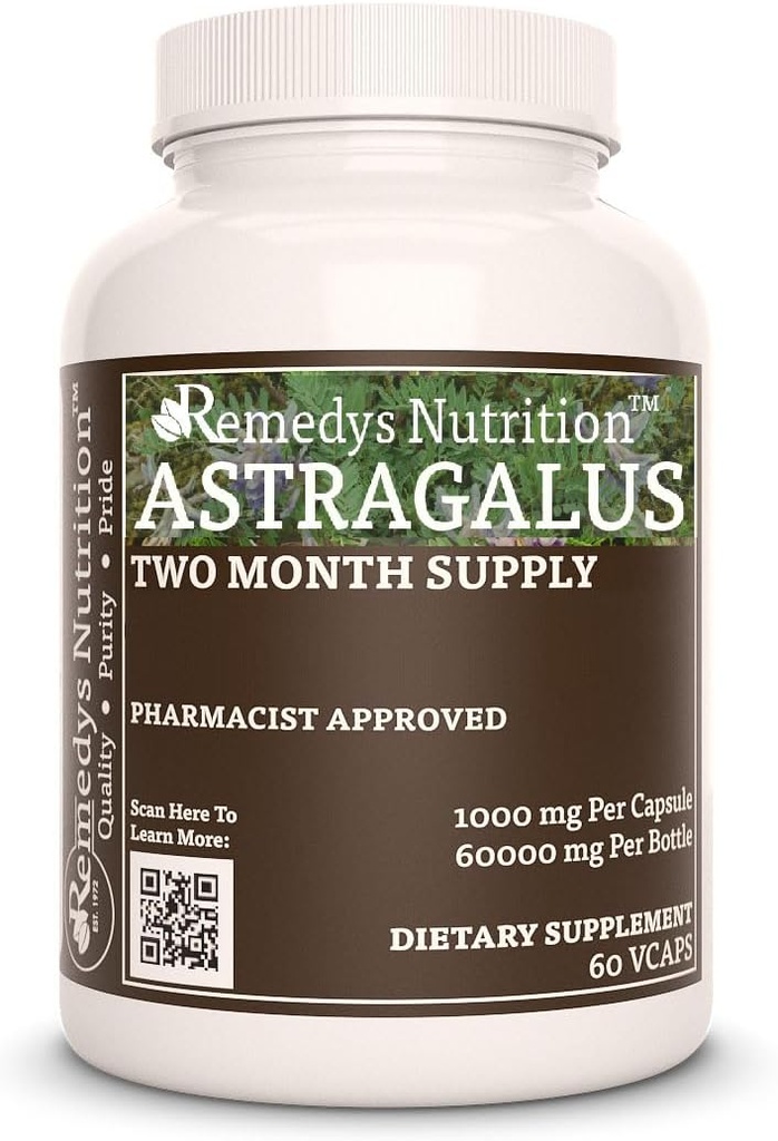 Astragalus Remedy's Nutrition MEGA Strength 1,000 mg por cápsula/60,000 mg por Bottle Vegan VCaps