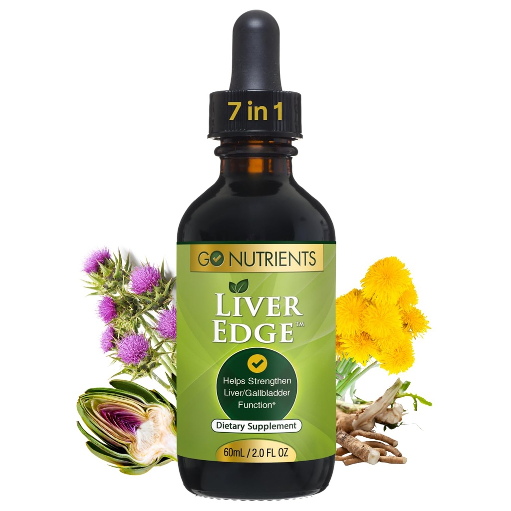 Go Nutrients Liver Edge – Milk Thistle Supplement for Liver Cleanse, Detox &amp; Repair with Artichoke Extract for Health & Fatty Liver Support, Organic Liquid Drops & Tincture - 2 oz, 48 Servings