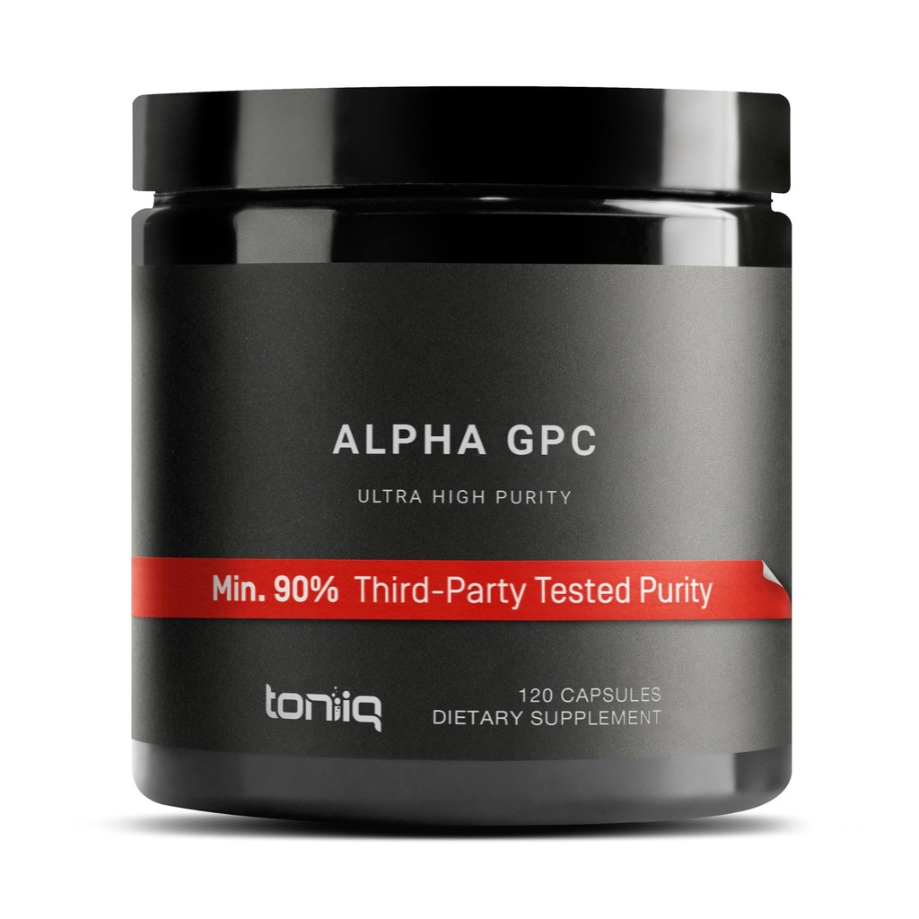 Toniiq Ultra High Purity Alpha GPC Capsules - 600 mg de Fórmula concentrada - 90%+ Nootropic altamente purificado y biodisponible - 120 capsules Alpha GPC Suplemento