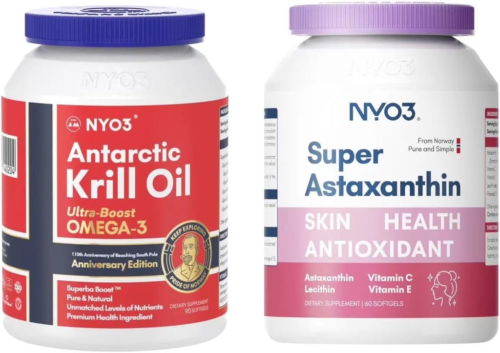 Krill Oil Omega 3 1000mg softgels y astaxanthin 12mg antioxidant suppelments Bundle