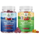Bundle of Kids Magnesium Gummies - Suplemento para Nerve Health, Muscles & Healthy Heart Support, and Plant Based Kids Multivitamin Gummies - Multivitamin for Immunity Support with Vitamins A C D3 E B