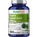 NusaPure Alpha Lipoic Acid 600 mg por Serving 180 Veggie Capsules (Vegetariano, No GMO, Vegan)
