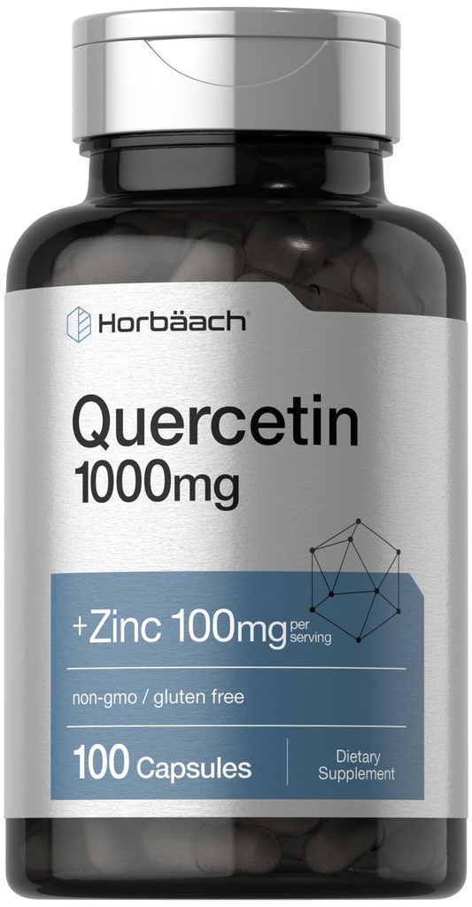 Horbäach Quercetin 1000mg Capsules Silencio con 100mg Zinc  100 Conde ← Non-GMO, Gluten Free Supplement ← High Potency Formula