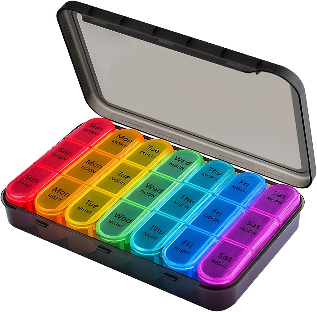 7 días Pill Box Organiser 3 veces Daily Medicine Storage Box,Cruxer Week Medication Tablet Organizer Moisture-Proof BPA Free Travel Dosette Box Dispenser Case to Hold Vitamins,Cod Liver Oil,Supplements