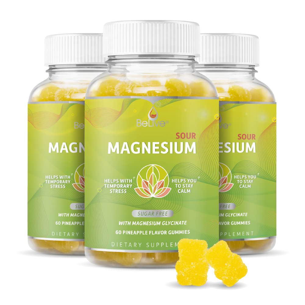 BeLive Magnesium Gummies 200mg - 60 Ct peru Magnesium Glycinate Supplements for Relaxation, Stress Relief, and Sleep for Adults &amp; Kids - Tasty and Tangy Pineapple Flavor (3)